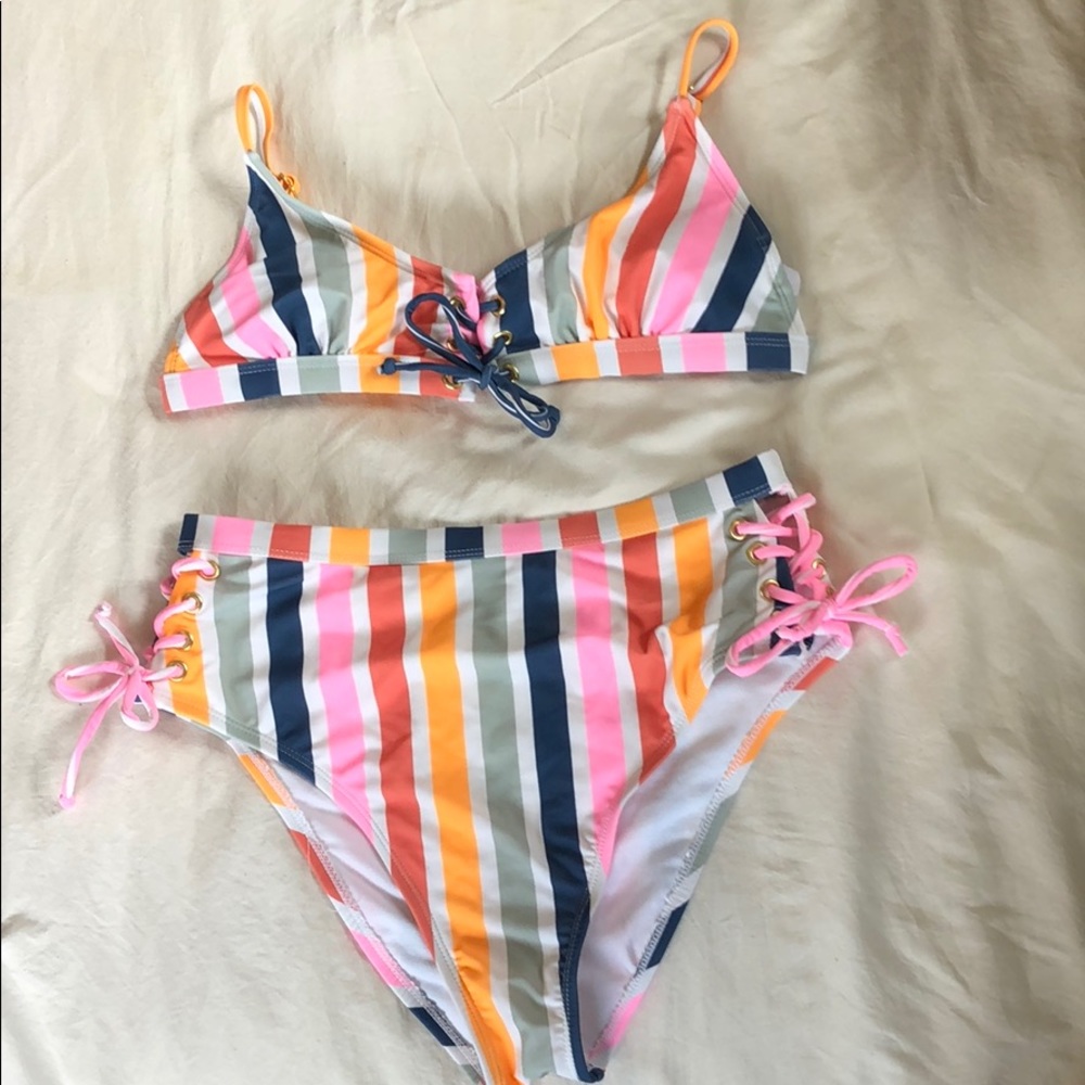 Striped High waisted bikini